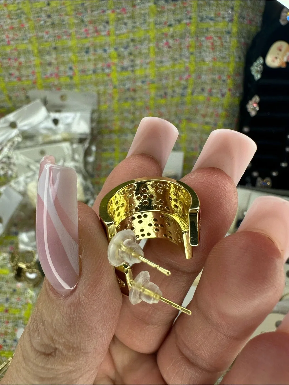 A great Gold-Tone Red Enamel Floral Hoop Earrings